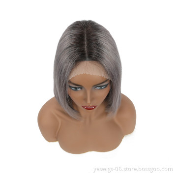1b/Gray HD Lace Bob Wig Cuticle Aligned Unprocessed Peruvian Virgin Hair Short 8 Inch Bob Transparent Swiss Lace Frontal Wig